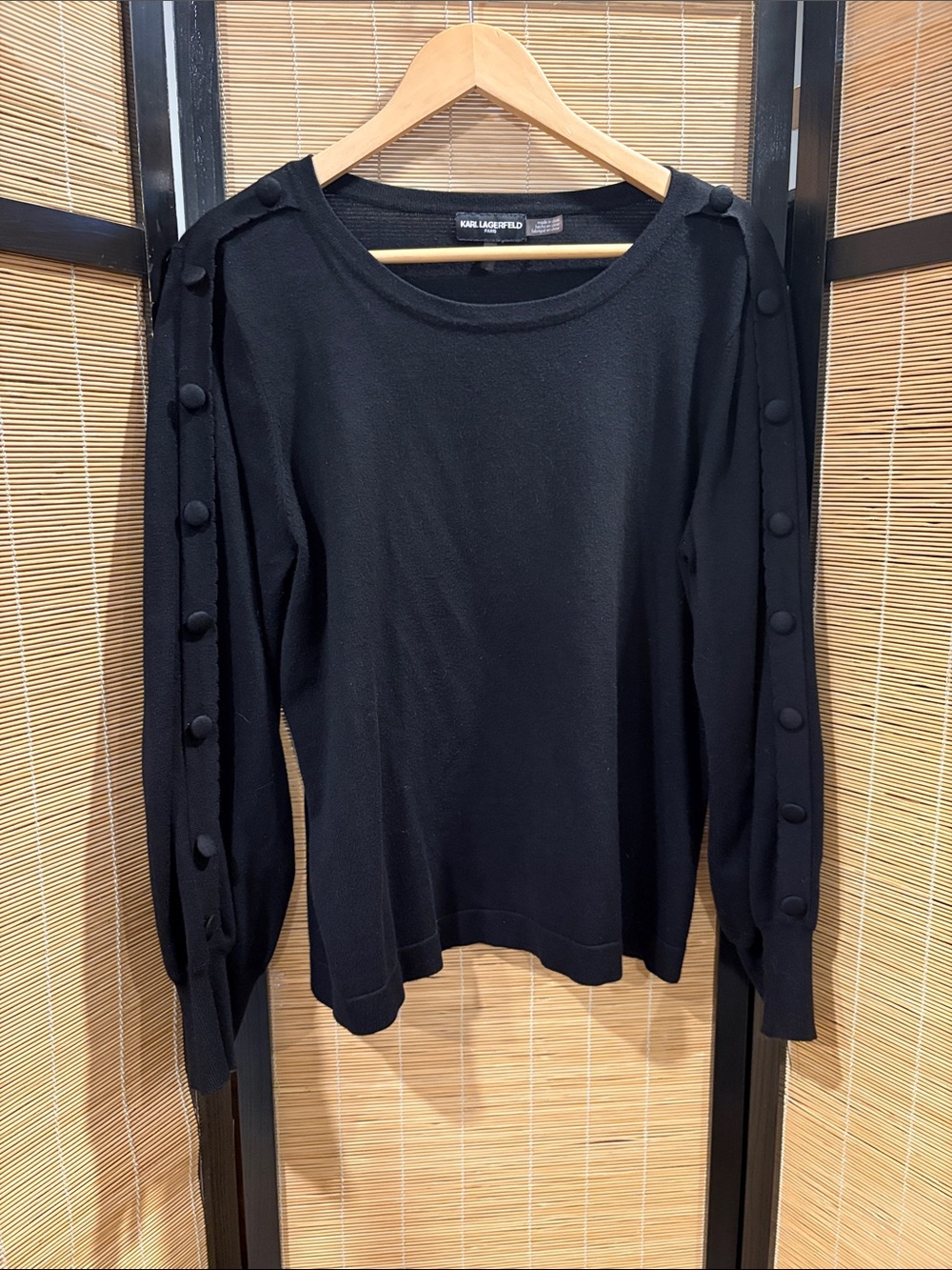Karl Lagerfeld Black Long-Sleeve Button-Trim Knit Top